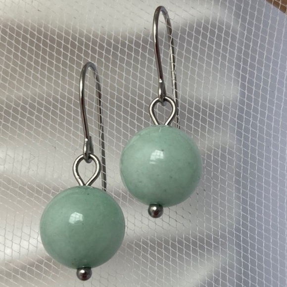 𝅺AMAZONITE Stainless Steel Drop Earrings - Picture 1 of 11